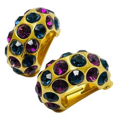 Vintage CHRISTIAN DIOR gold plated amethyst sapphire crystals clip on earrings