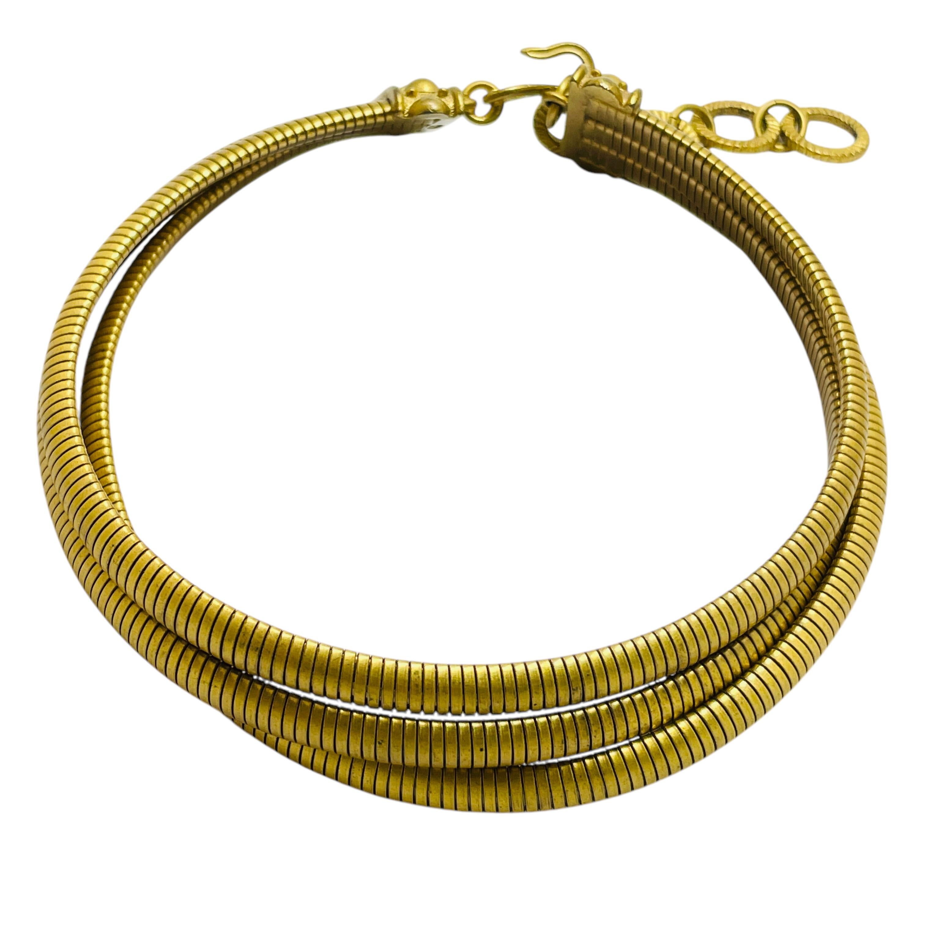 Women's Vintage CHRISTIAN DIOR gold plated chain crystals choker runway necklace For Sale