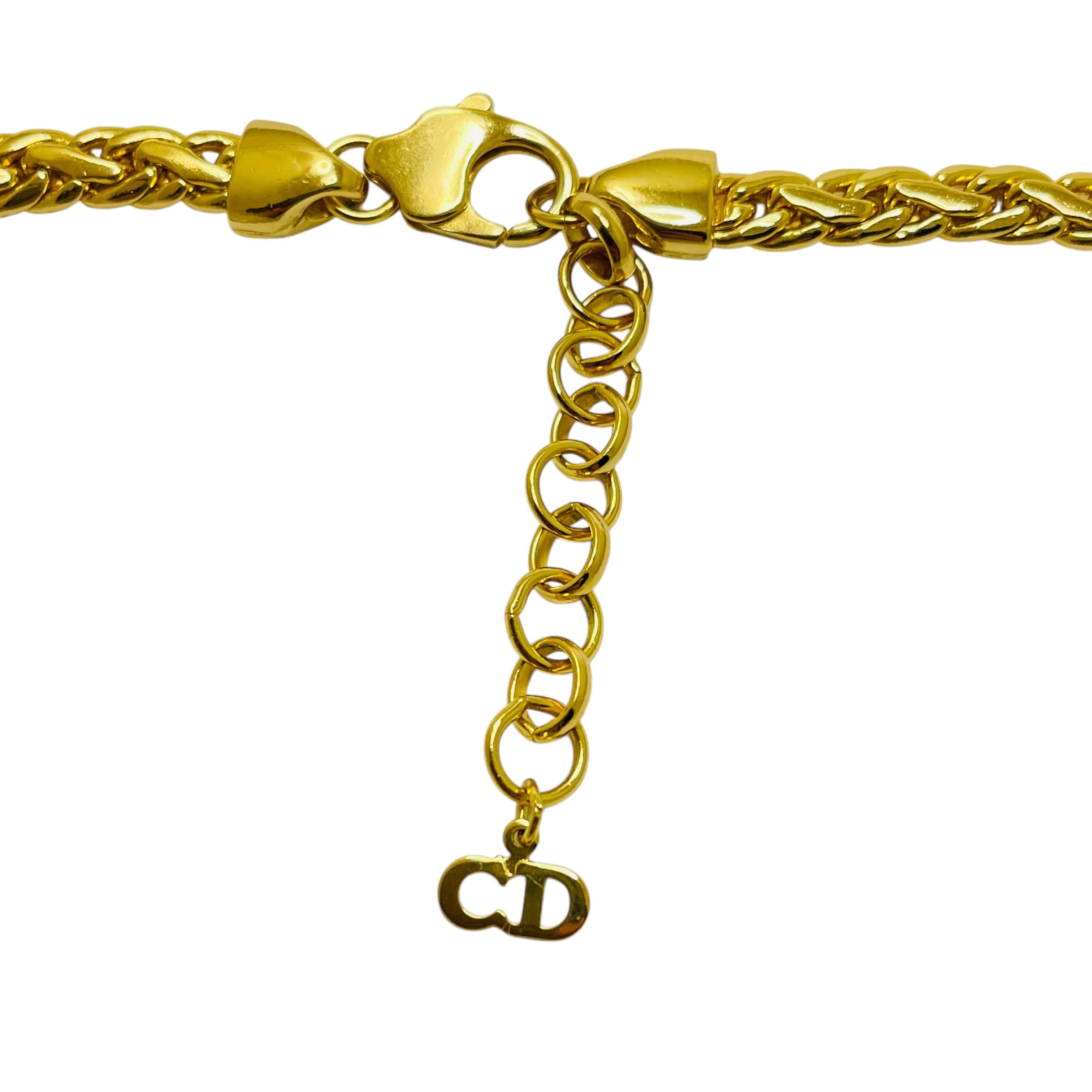 Vintage CHRISTIAN DIOR gold plated chain crystals designer runway necklace In Good Condition For Sale In Palos Hills, IL