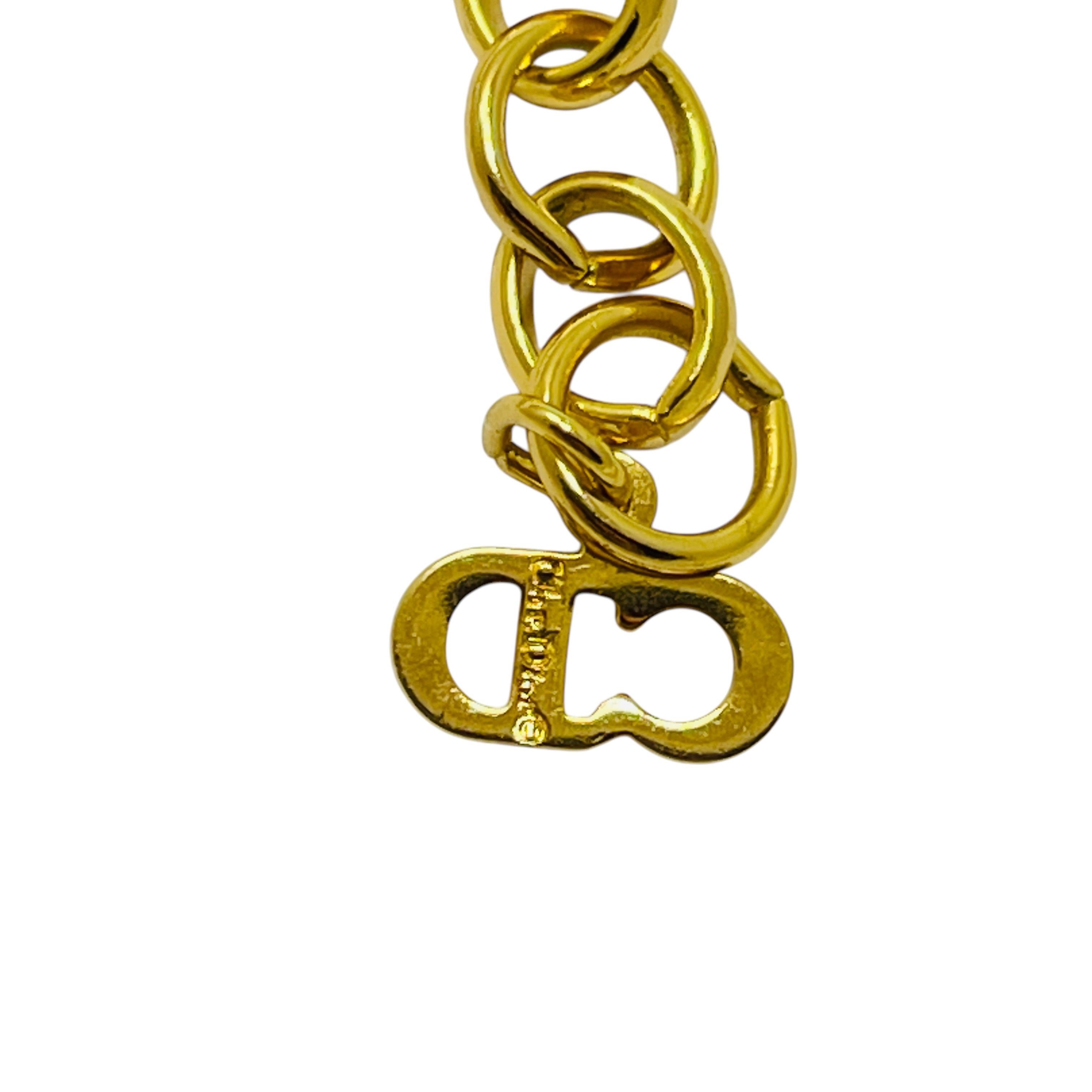 Women's Vintage CHRISTIAN DIOR gold plated chain crystals designer runway necklace For Sale
