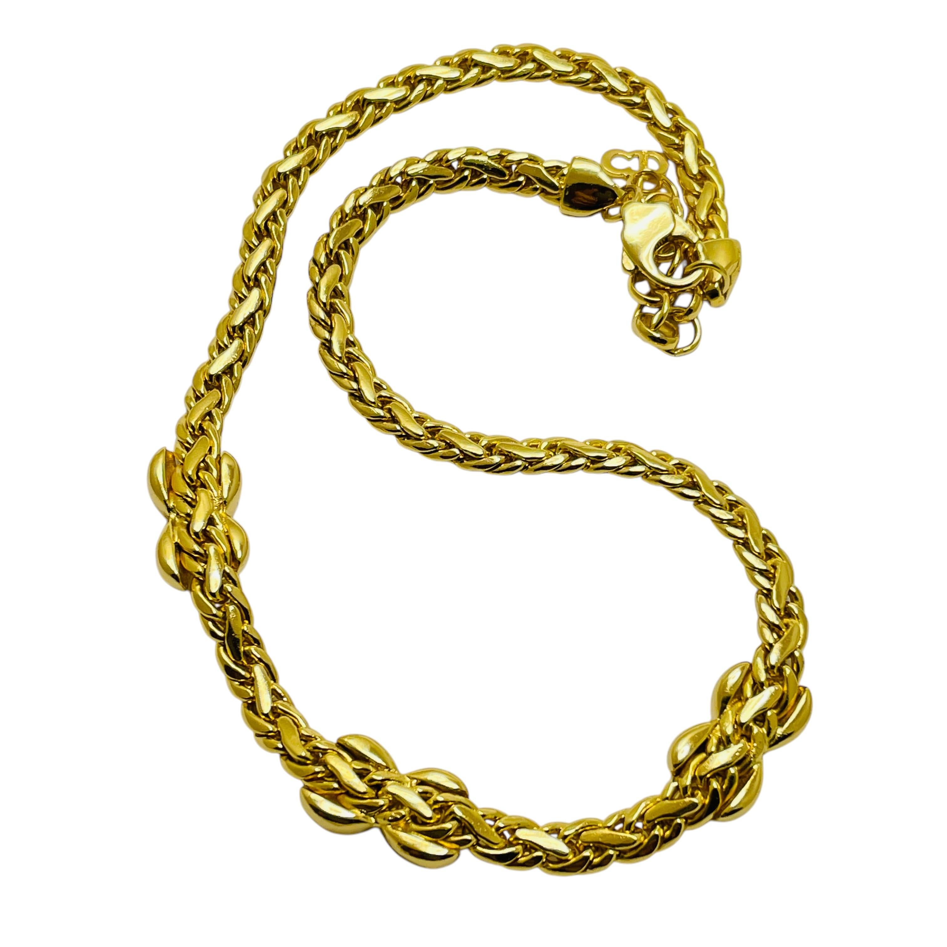 Vintage CHRISTIAN DIOR gold plated chain crystals designer runway necklace For Sale 1