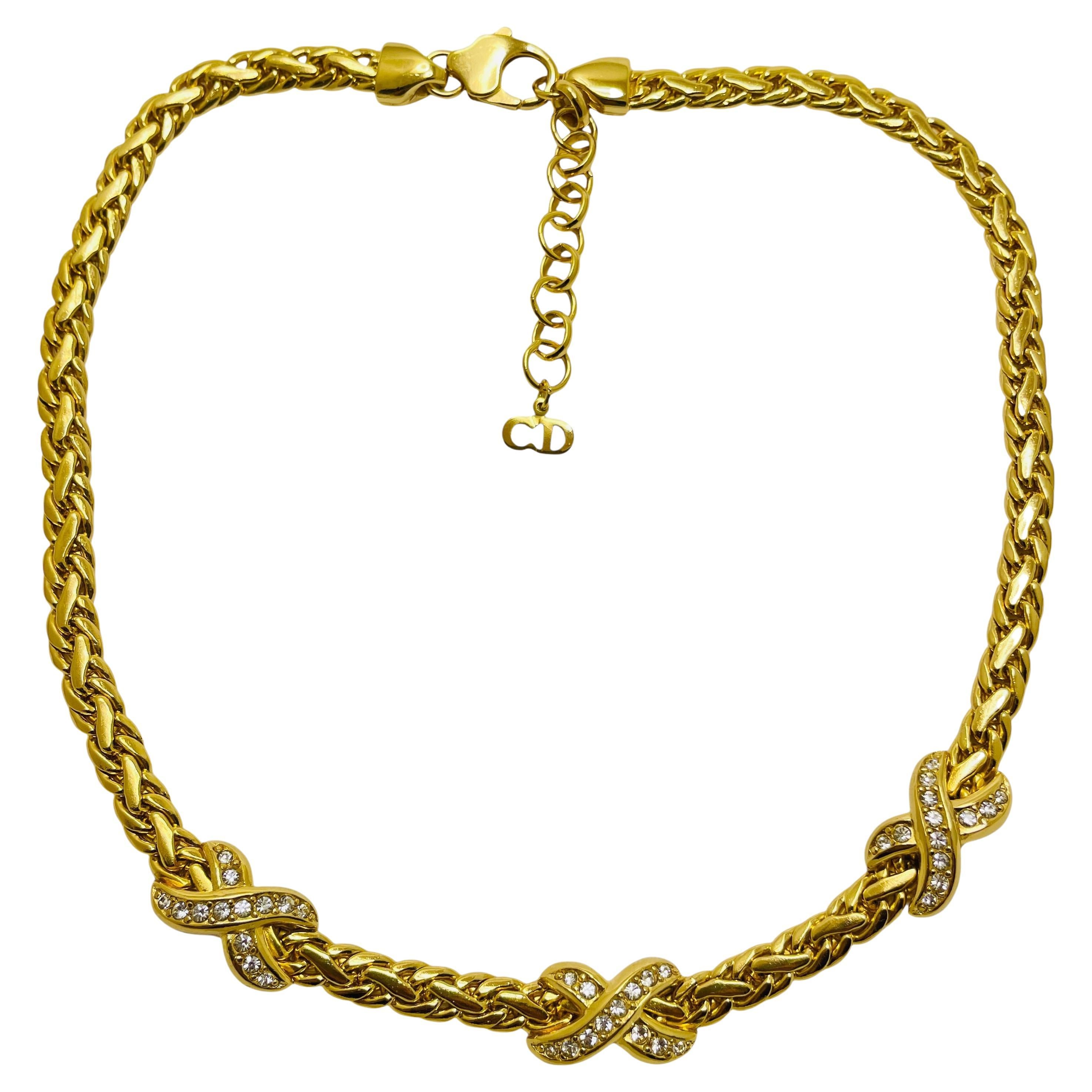 Collana vintage CHRISTIAN DIOR con catena placcata oro e cristalli di design per passerelle