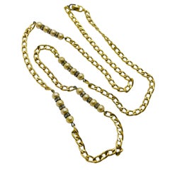 Vintage CHRISTIAN DIOR gold plated chain crystals faux pearl runway necklace