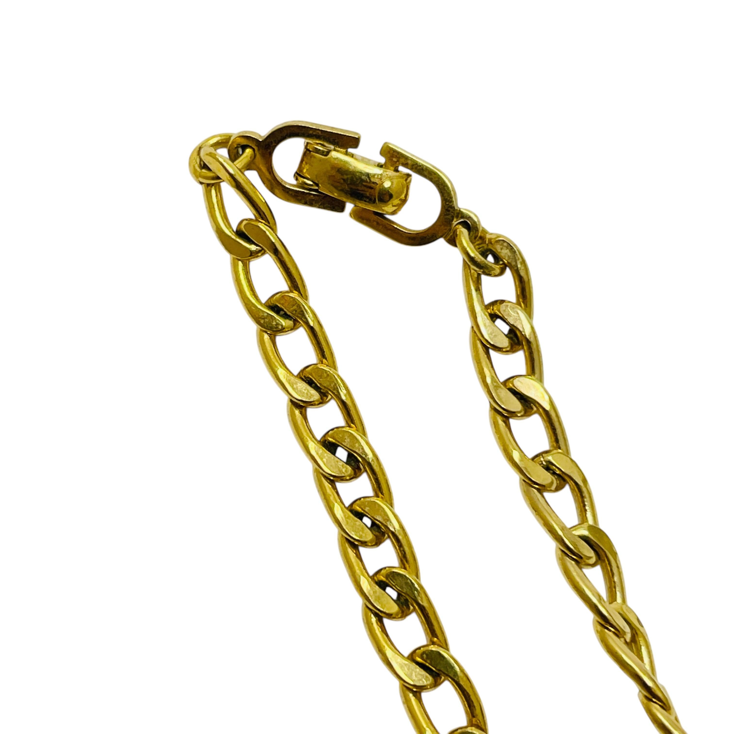 Vintage CHRISTIAN DIOR gold plated chain crystals faux pearl runway necklace In Good Condition For Sale In Palos Hills, IL