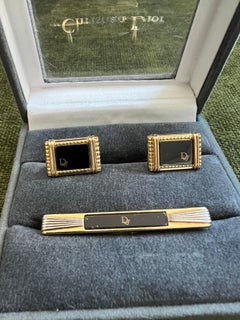 Vintage Christian Dior Gold Plated Cufflinks & Tie Circa 1980 In Original Case