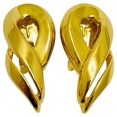 Boucles d'oreilles clips vintage CHRISTIAN DIOR plaqué or, designer du défilé.
