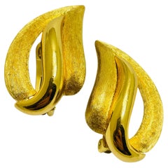 Boucles d'oreilles clips vintage CHRISTIAN DIOR plaqué or, designer du défilé.