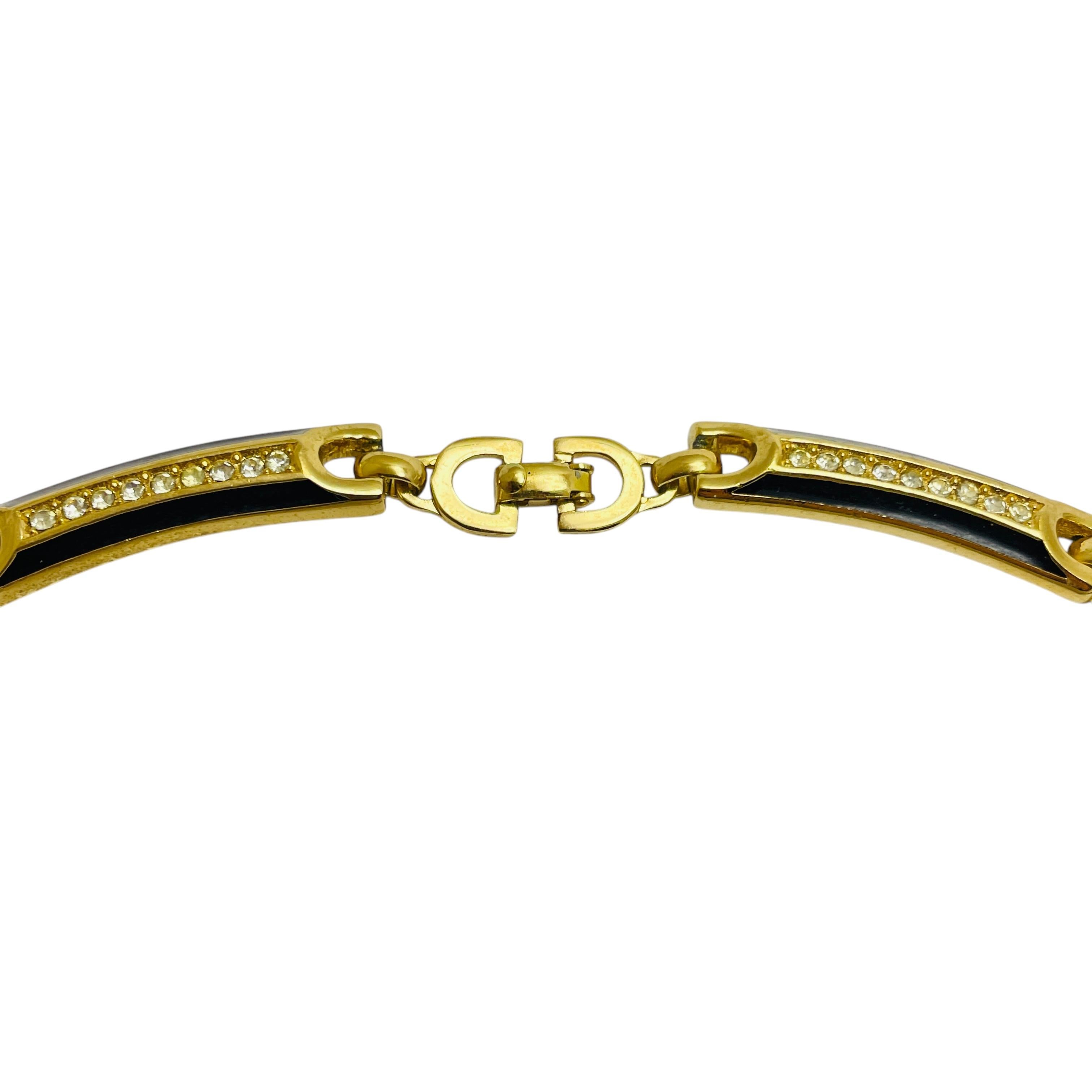 Vintage CHRISTIAN DIOR gold plated enamel crystals designer runway necklace In Good Condition For Sale In Palos Hills, IL