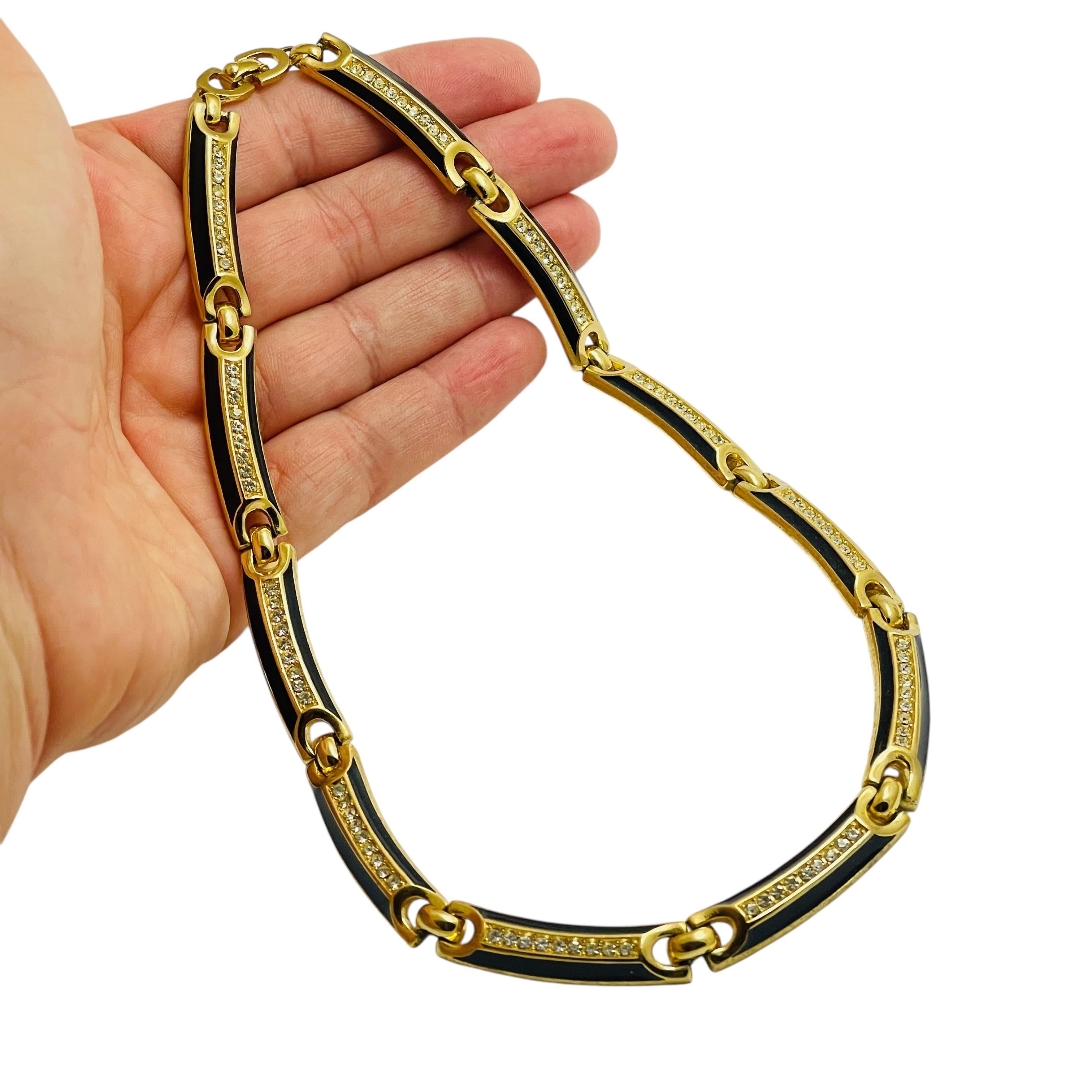 Vintage CHRISTIAN DIOR gold plated enamel crystals designer runway necklace For Sale 2