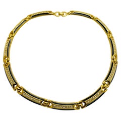Vintage CHRISTIAN DIOR gold plated enamel crystals designer runway necklace