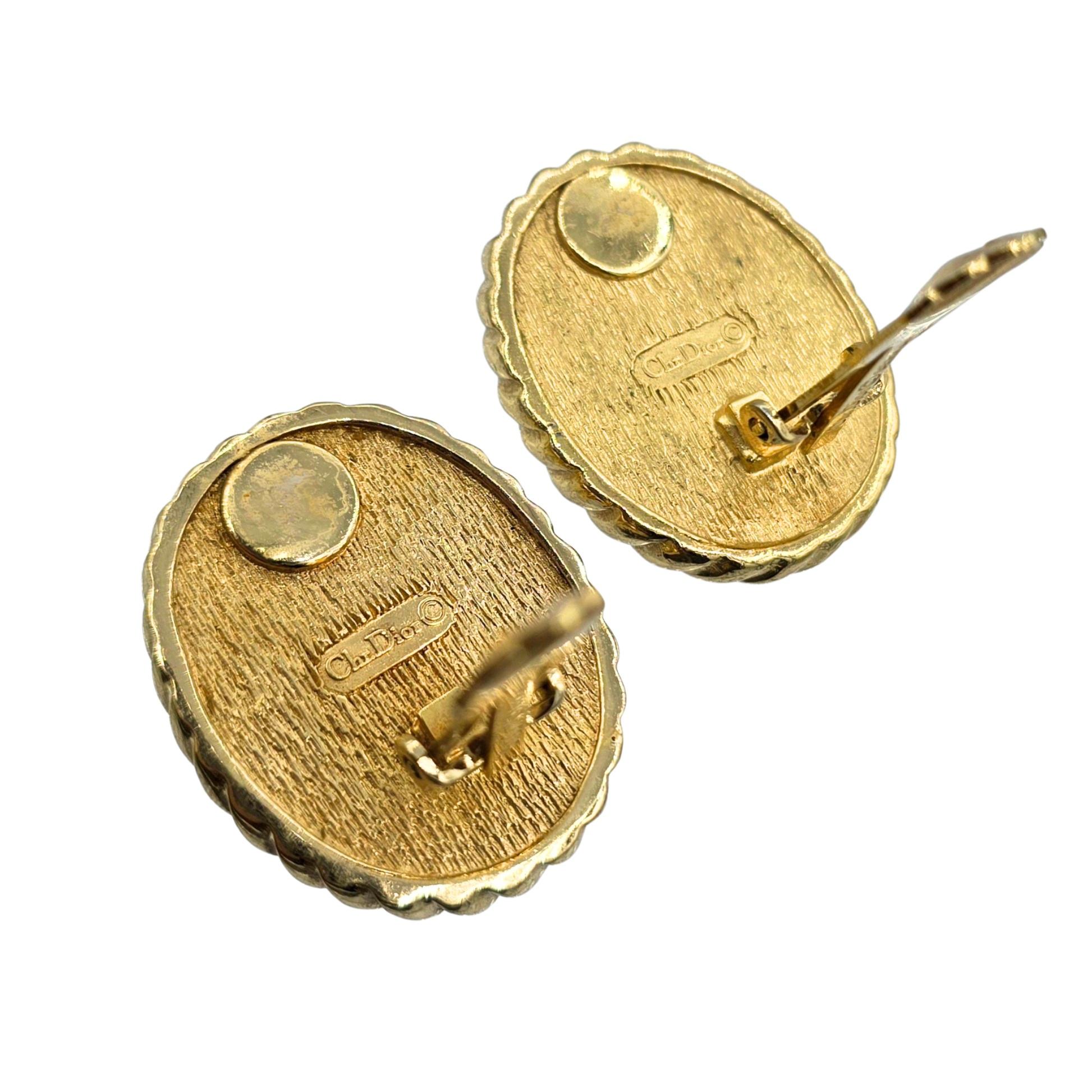 Oval Cut Vintage Christian Dior Gold Plated Oval Statement Earrings with Lapis Lazuli