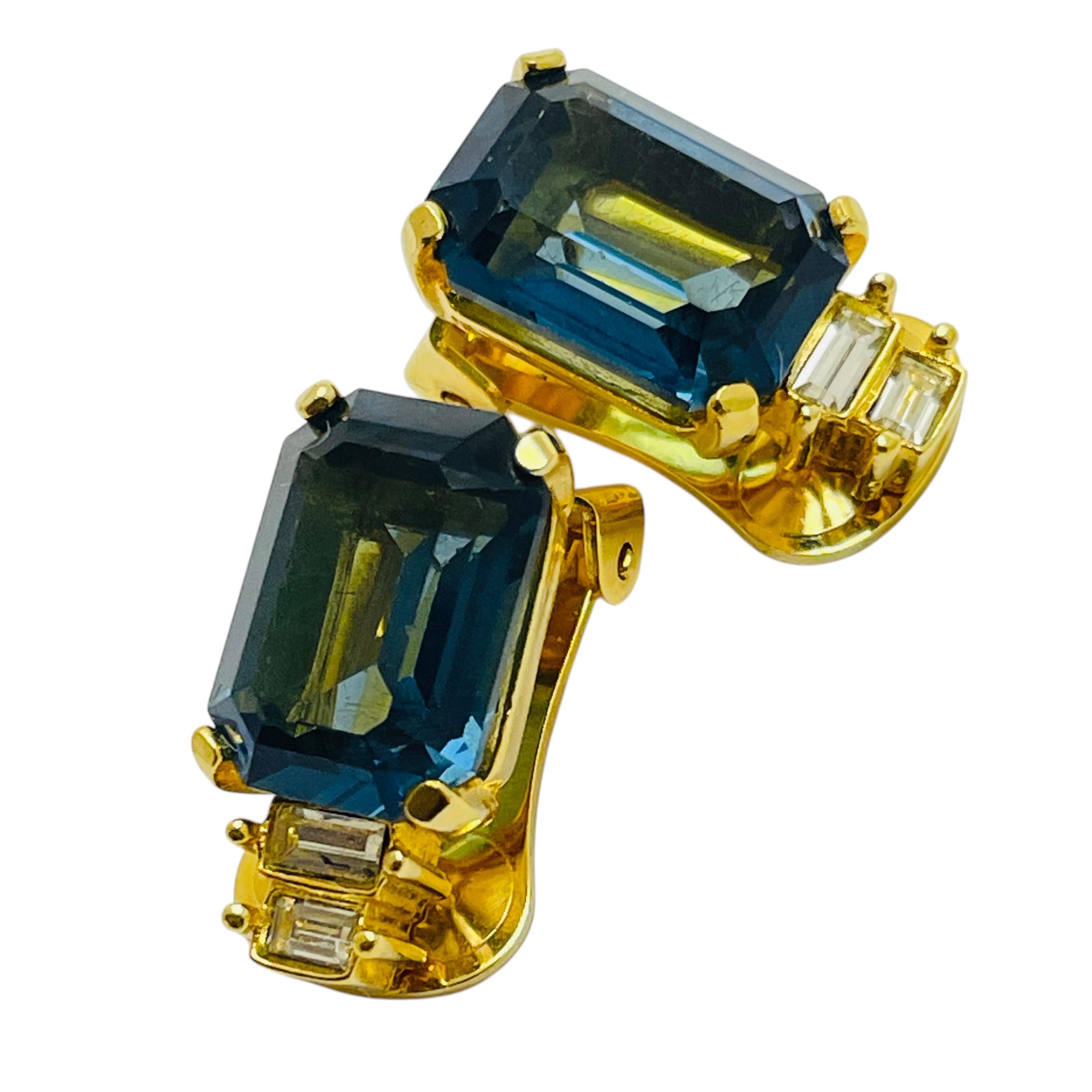 Women's Vintage CHRISTIAN DIOR gold plated sapphire glass designer runway clip earrings