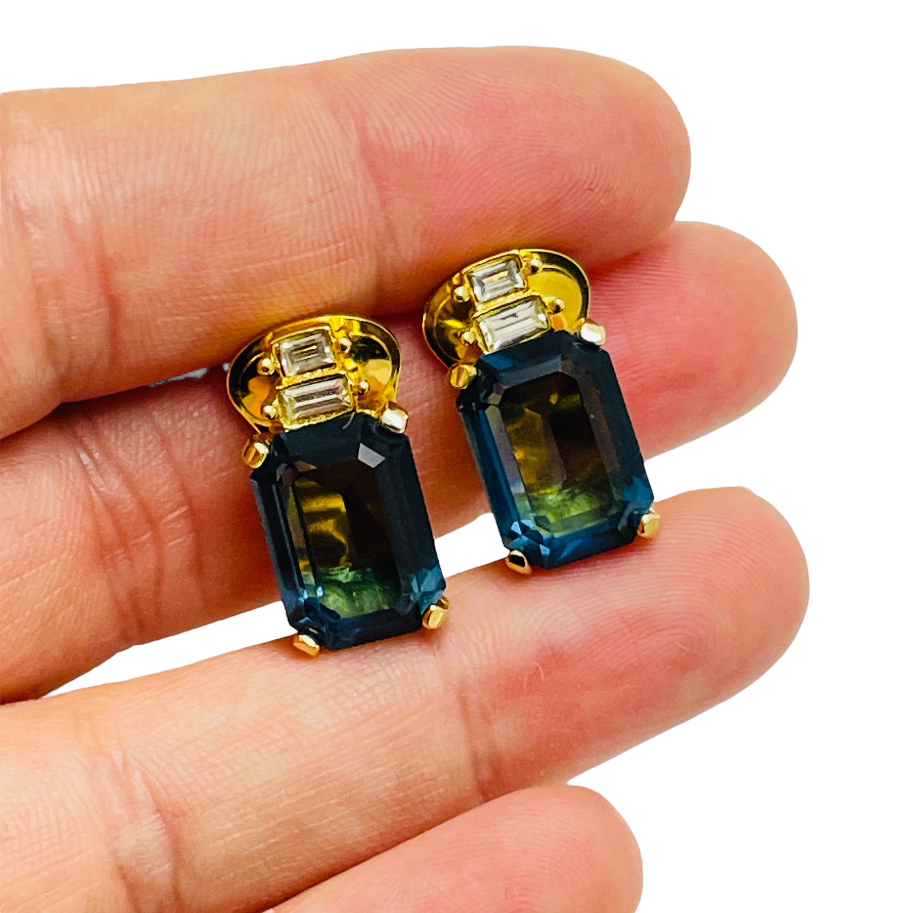Vintage CHRISTIAN DIOR gold plated sapphire glass designer runway clip earrings 2