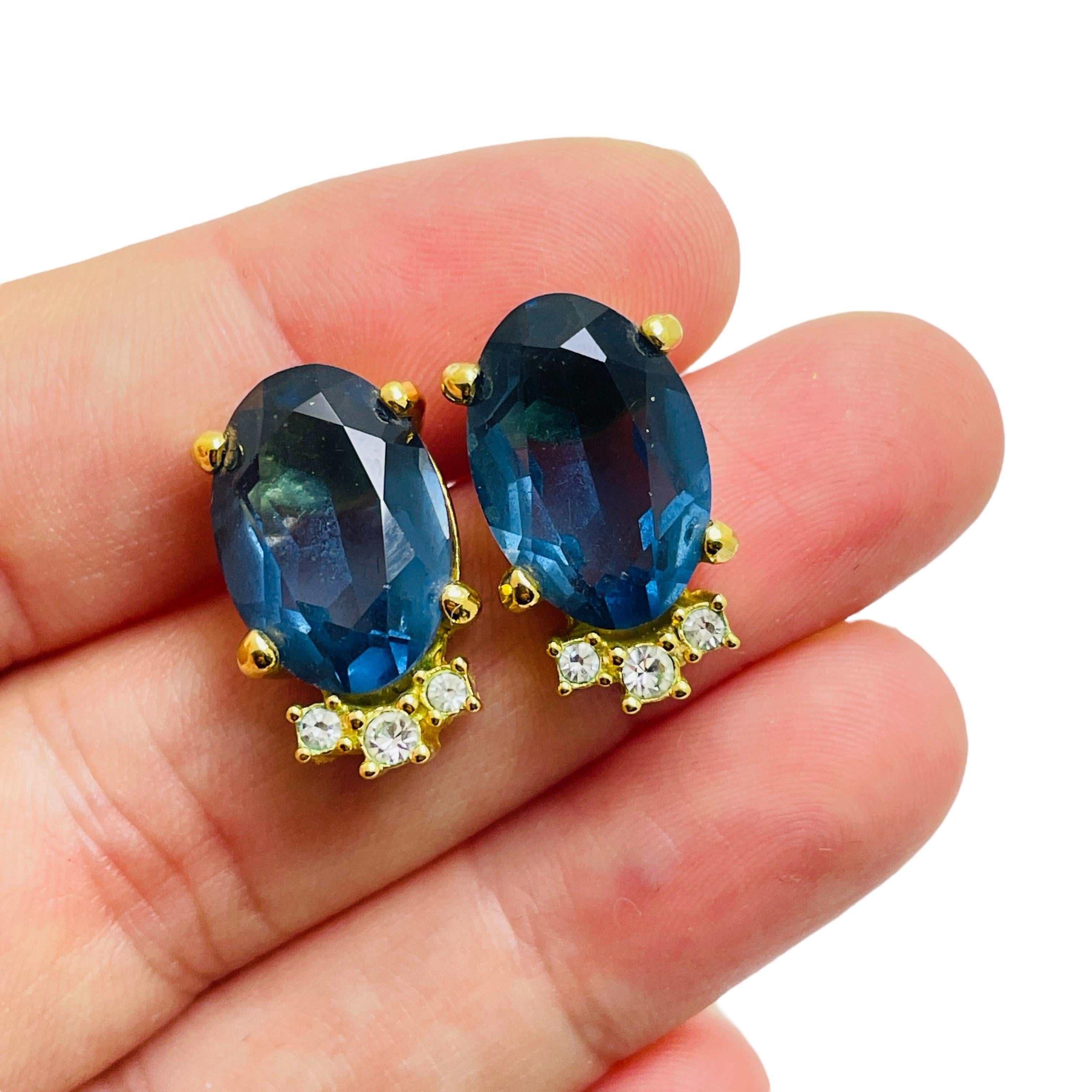 Women's Vintage CHRISTIAN DIOR gold plated sapphire glass designer runway earrings For Sale