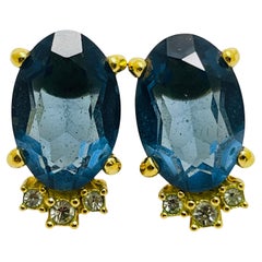 Vintage CHRISTIAN DIOR gold plated sapphire glass designer runway earrings