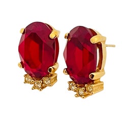 Vintage CHRISTIAN DIOR gold ruby designer runway couture earrings