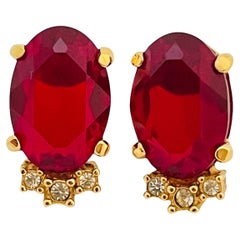 Vintage CHRISTIAN DIOR gold ruby designer runway couture earrings