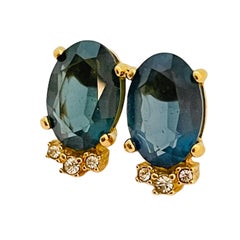 Vintage CHRISTIAN DIOR gold sapphire designer runway couture earrings