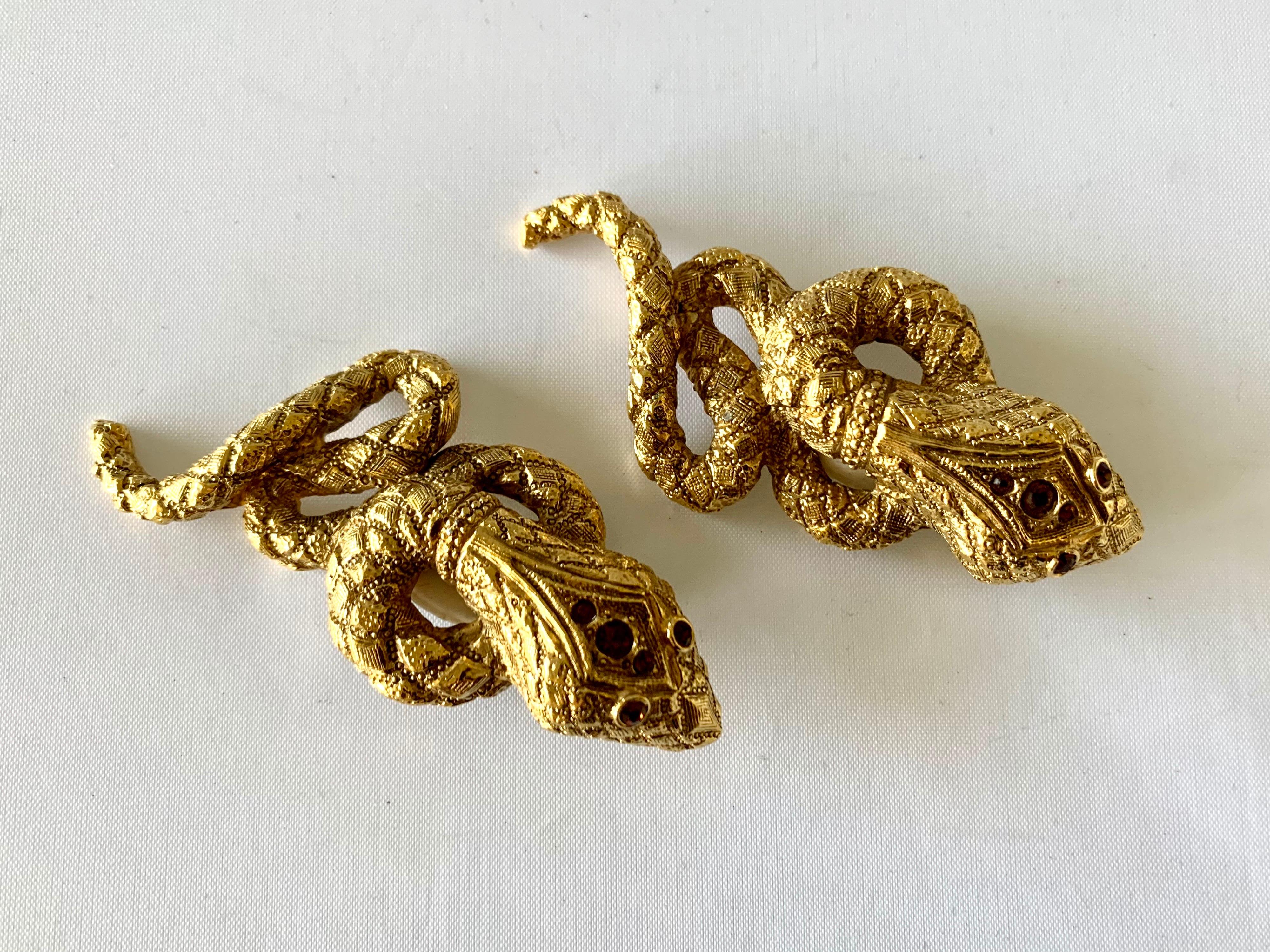 Women's Vintage Christian Dior Gold Snake Statement Earrings