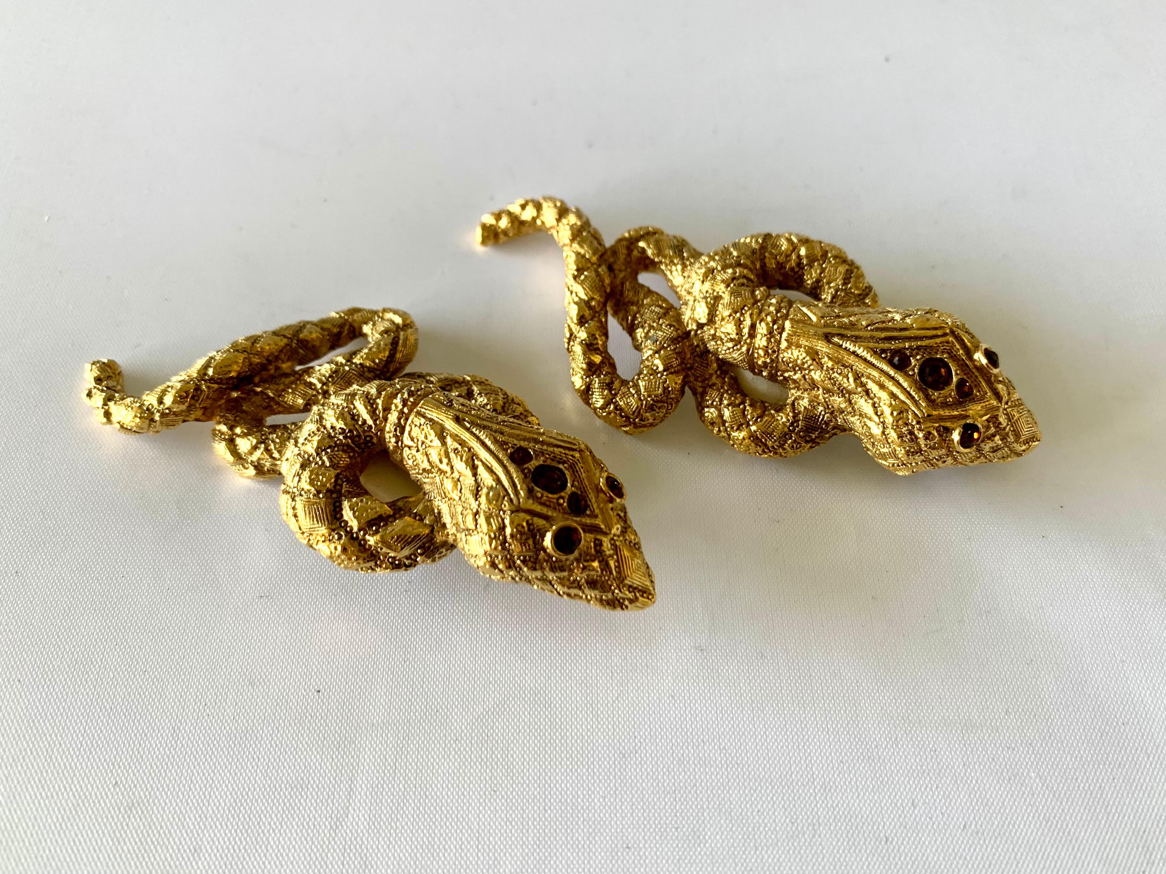 Vintage Christian Dior Gold Snake Statement Earrings 1