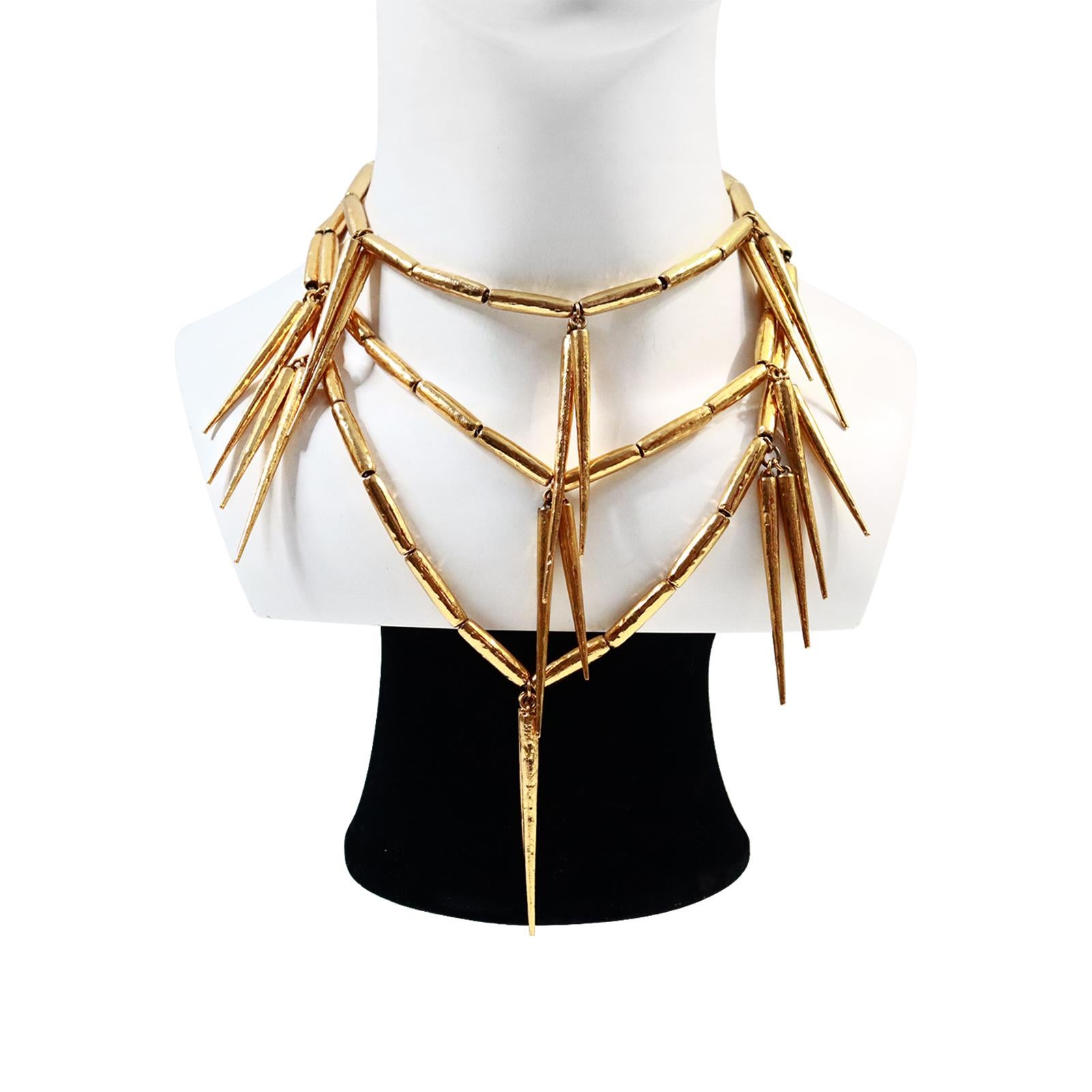 Vintage Christian Dior Gold Spike Necklace Circa 1980s In Good Condition For Sale In New York, NY
