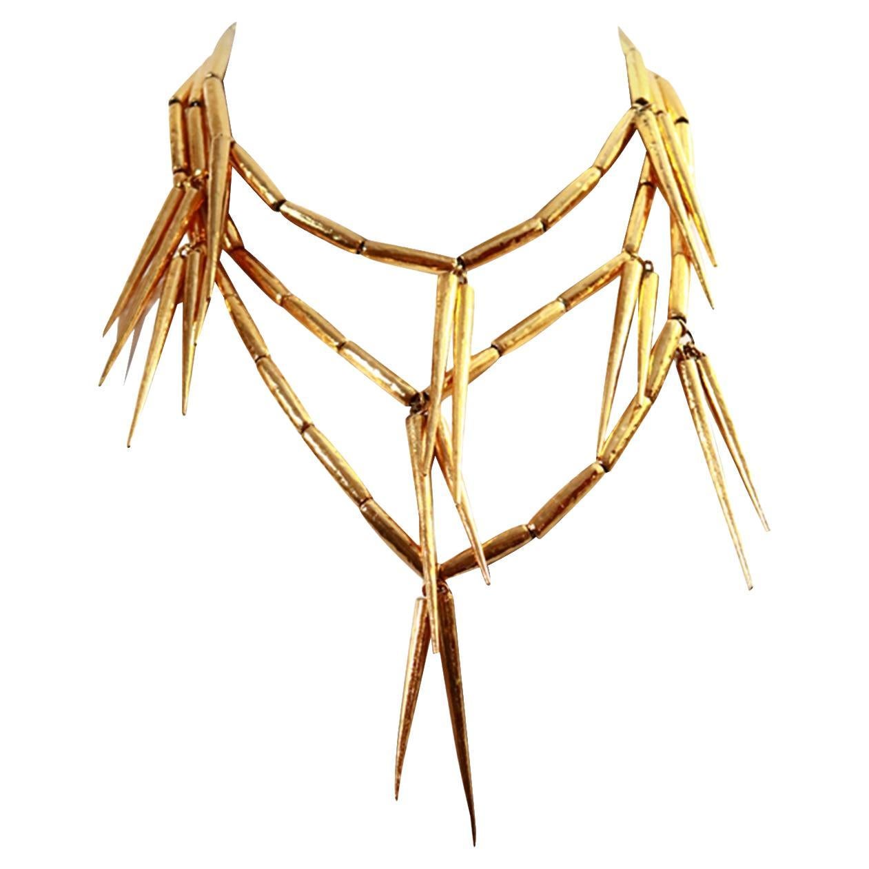 Vintage Christian Dior Gold Spike Necklace Circa 1980s For Sale