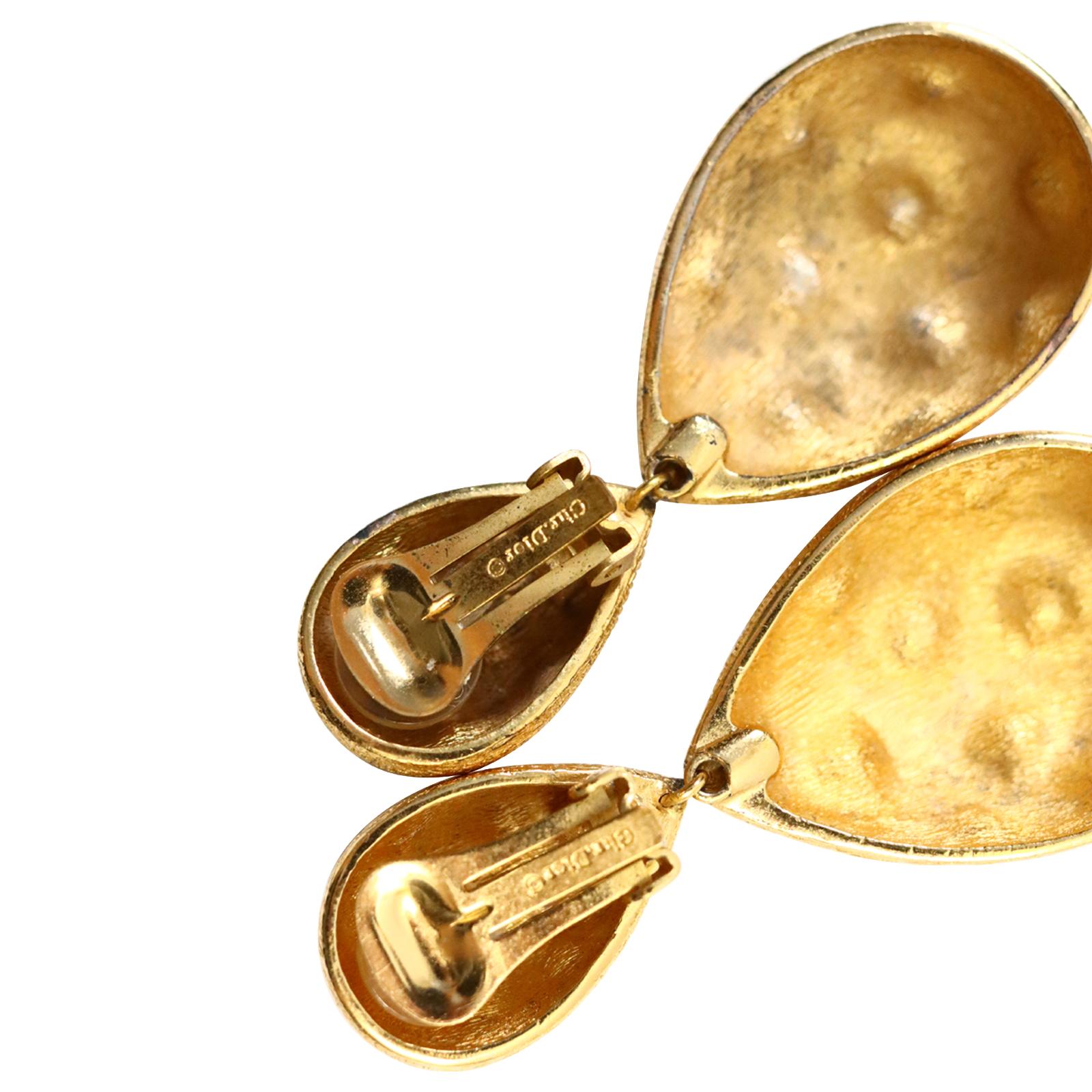 Vintage Christian Dior Gold Tear Drop Crystal Earrings, circa 1980s 5