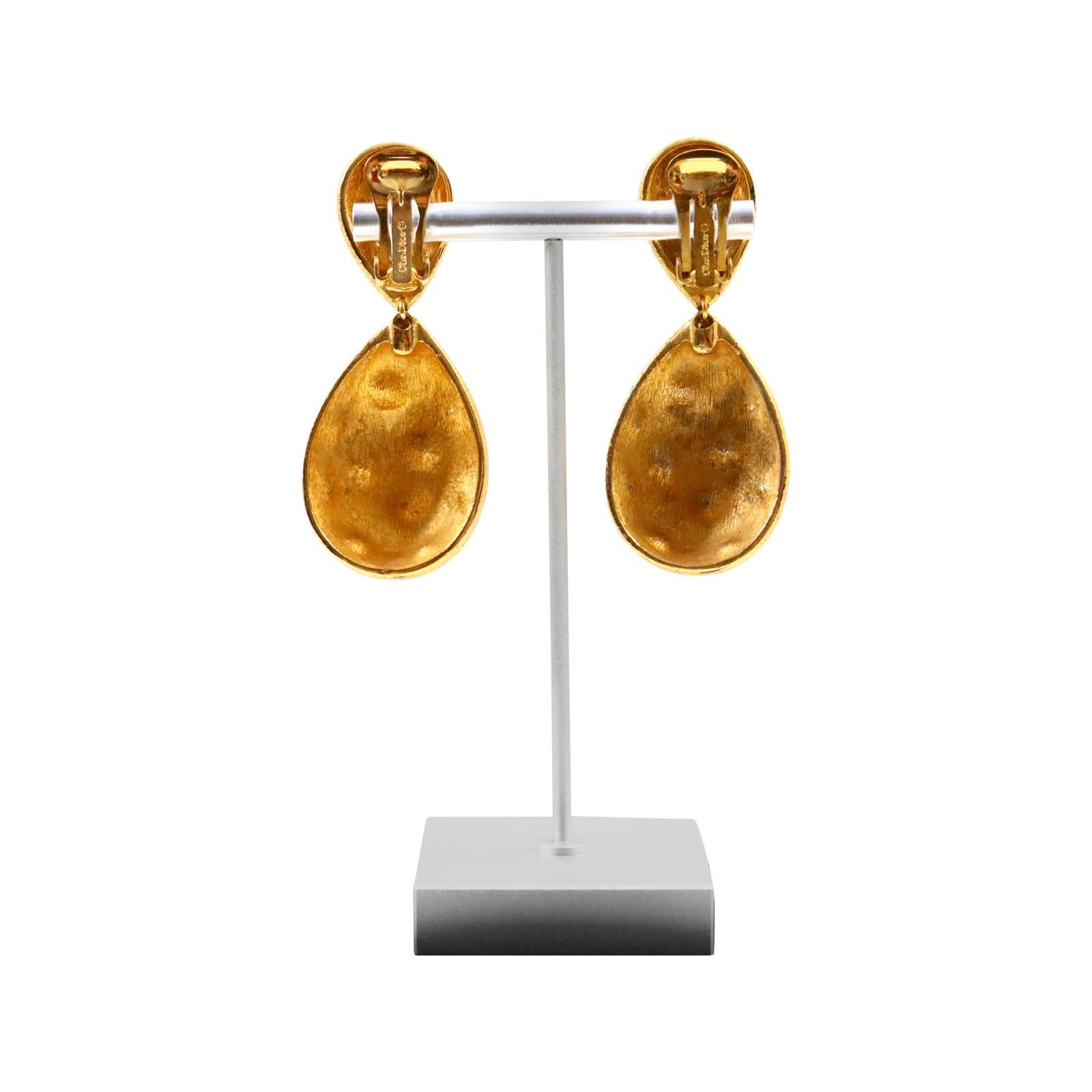 Women's or Men's Vintage Christian Dior Gold Tear Drop Crystal Earrings, circa 1980s