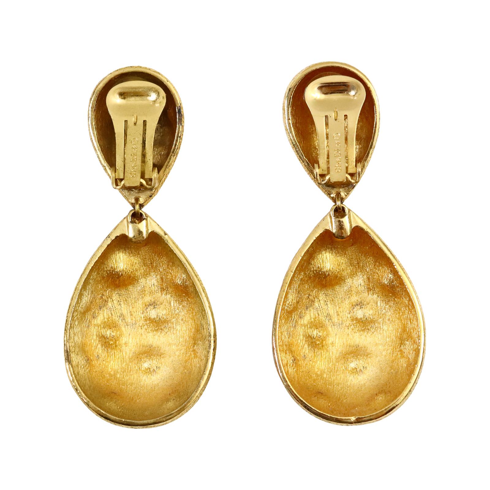 Vintage Christian Dior Gold Tear Drop Crystal Earrings, circa 1980s 4