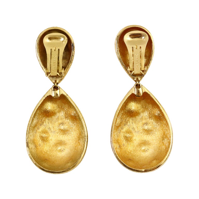 Vintage Christian Dior Gold Tear Drop Crystal Earrings, circa 1980s For Sale 4