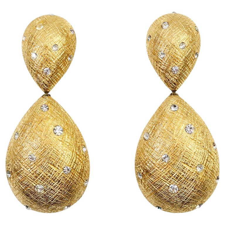 Vintage Christian Dior Gold Tear Drop Crystal Earrings, circa 1980s For Sale