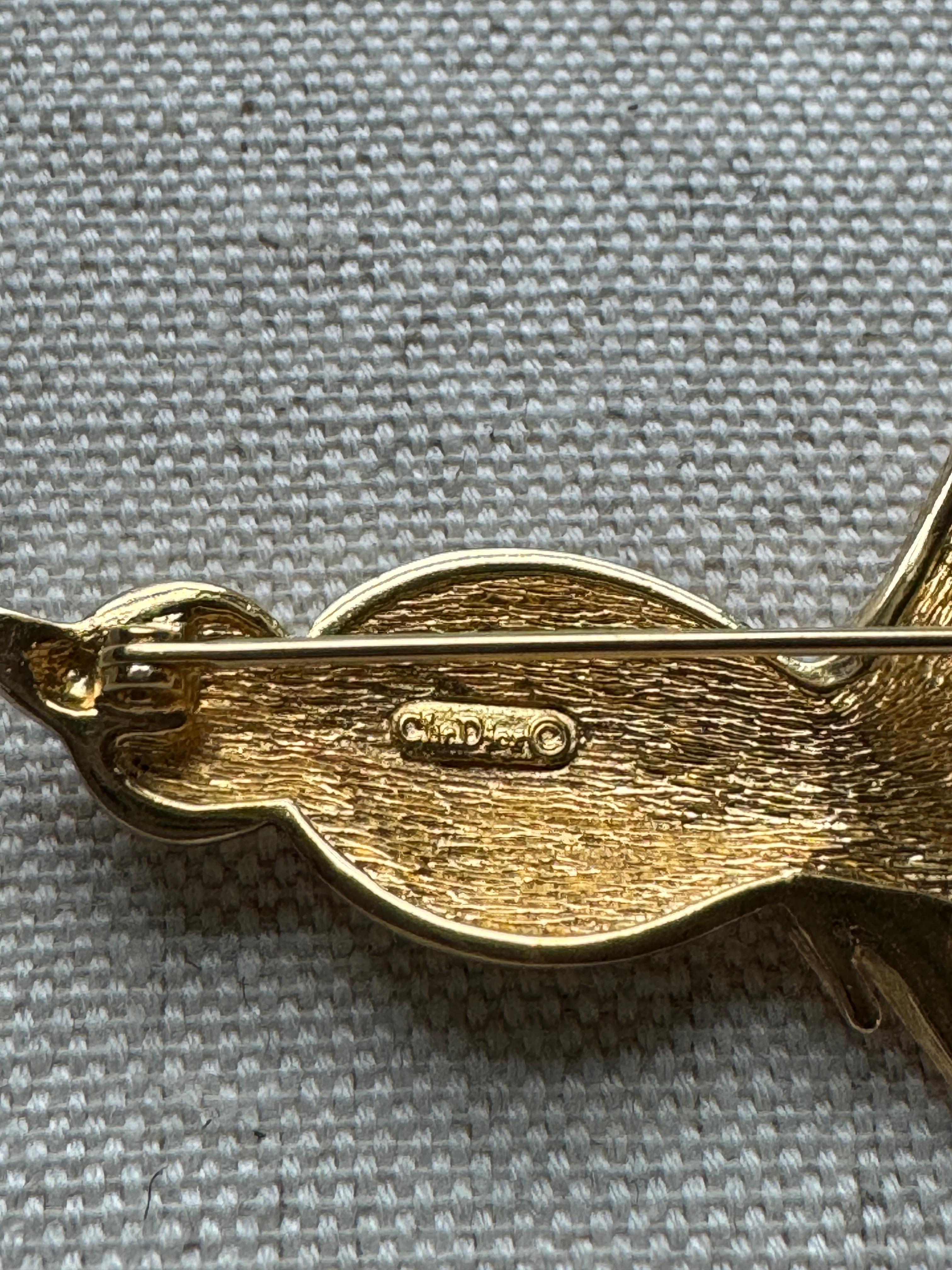 Regency Vintage Christian Dior Gold Tone Bird Brooch with Crystals  For Sale
