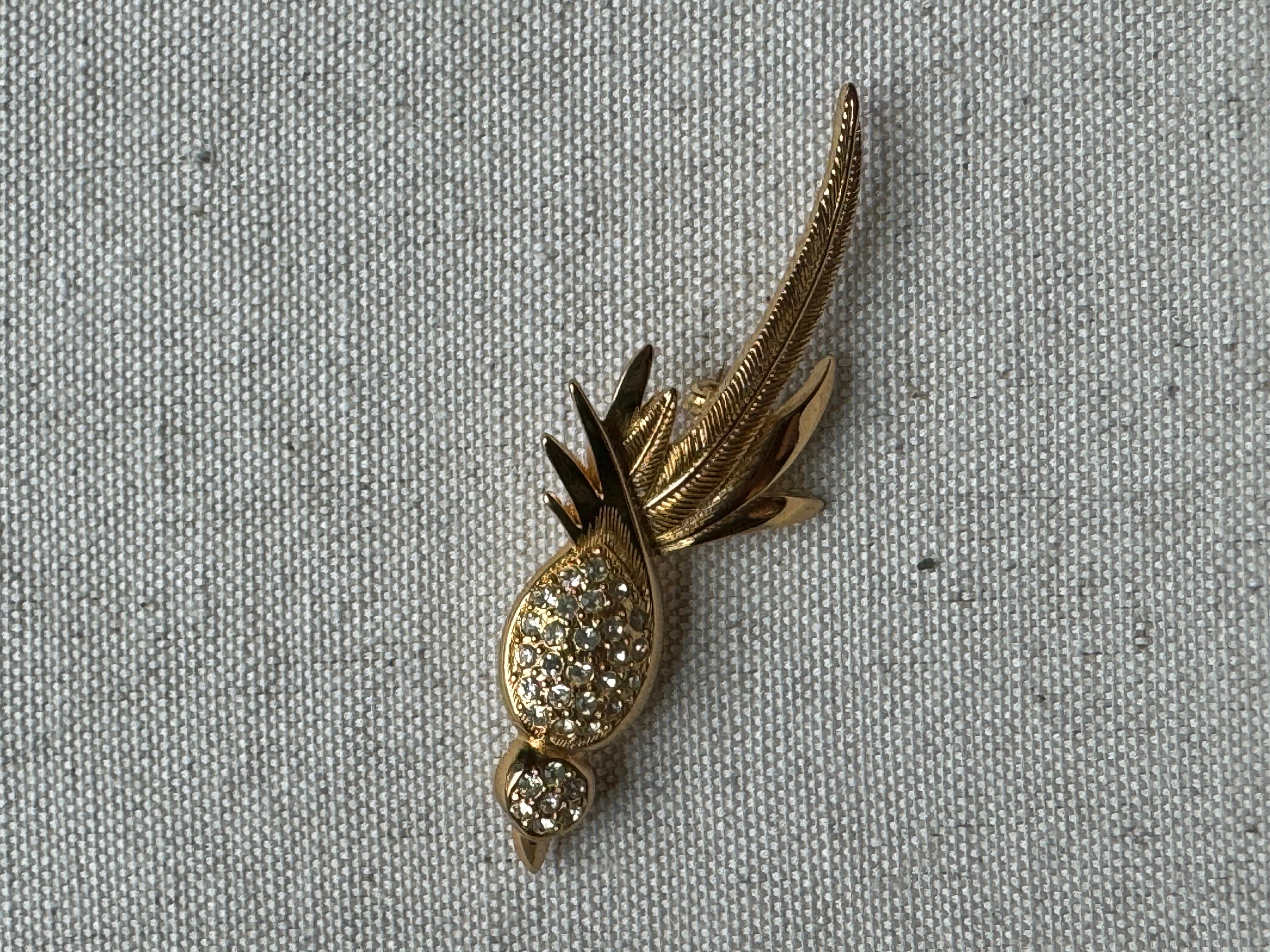 Women's or Men's Vintage Christian Dior Gold Tone Bird Brooch with Crystals  For Sale