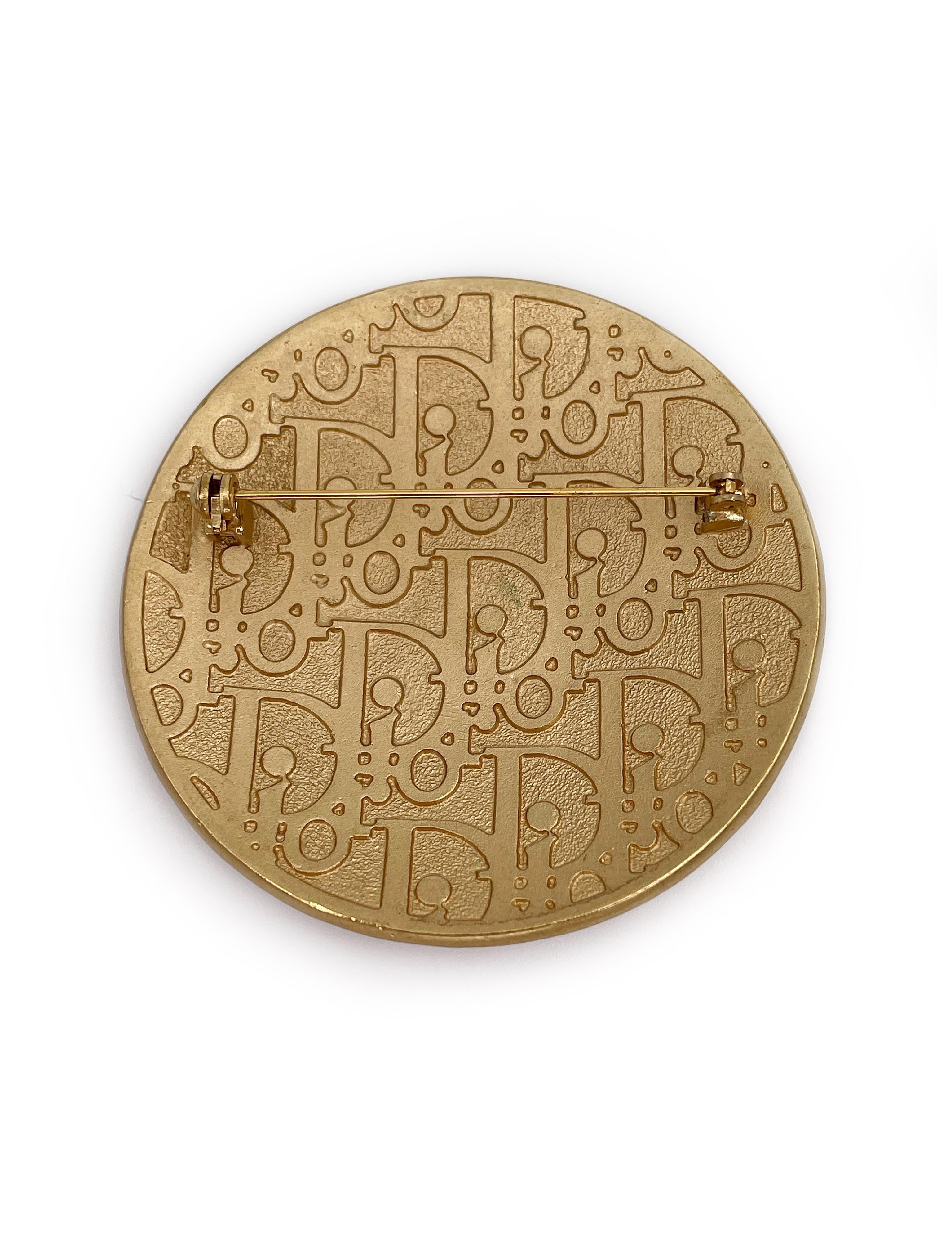 Modern 1990s Vintage Christian Dior Gold Tone Celtic Shield Brooch