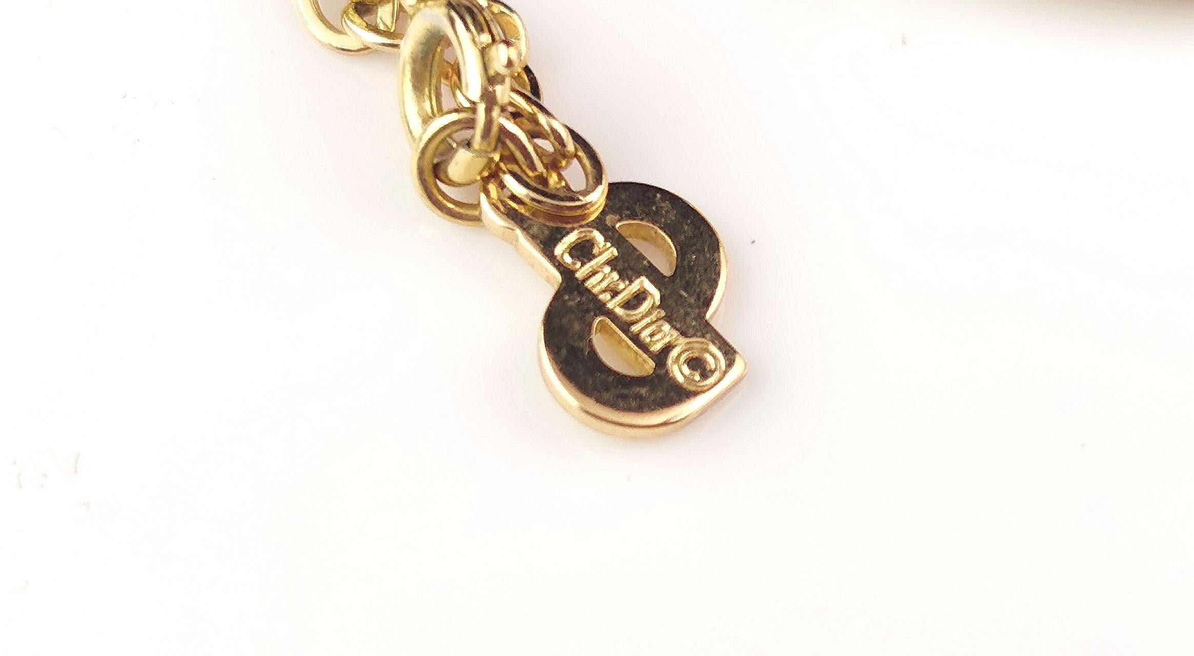  Vintage Christian Dior gold tone diamante logo pendant necklace  For Sale 3