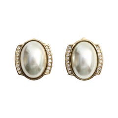 Vintage Christian Dior Gold Tone Faux Pearl Clip-On Earrings, France