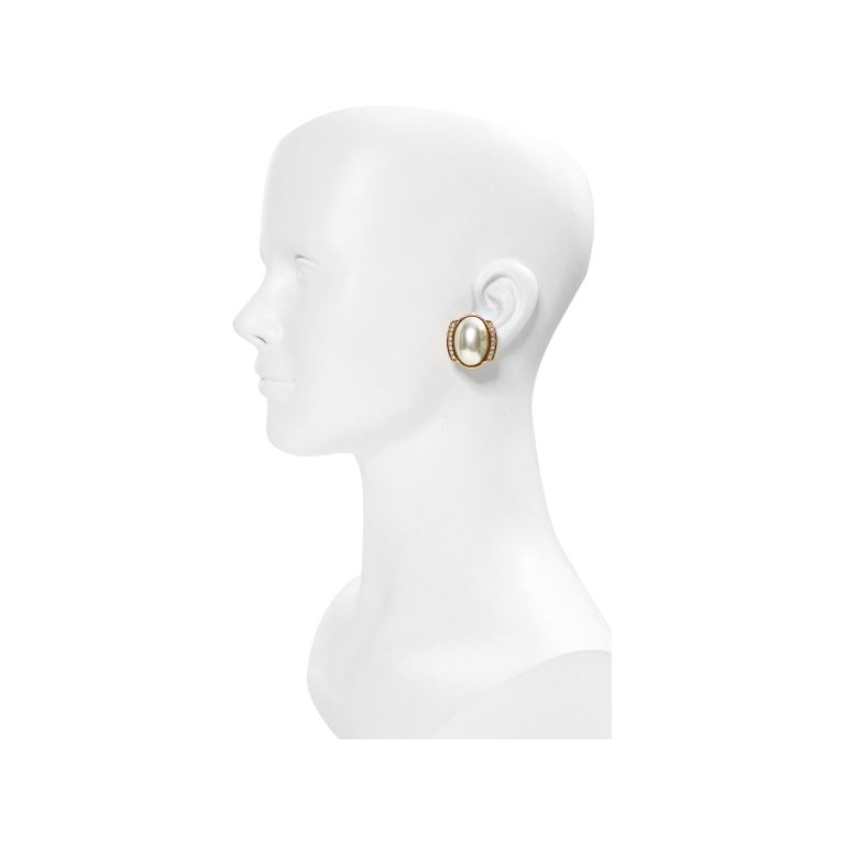 Women's or Men's Vintage Christian Dior Gold Tone Faux Pearl Earrings, circa 1980s For Sale