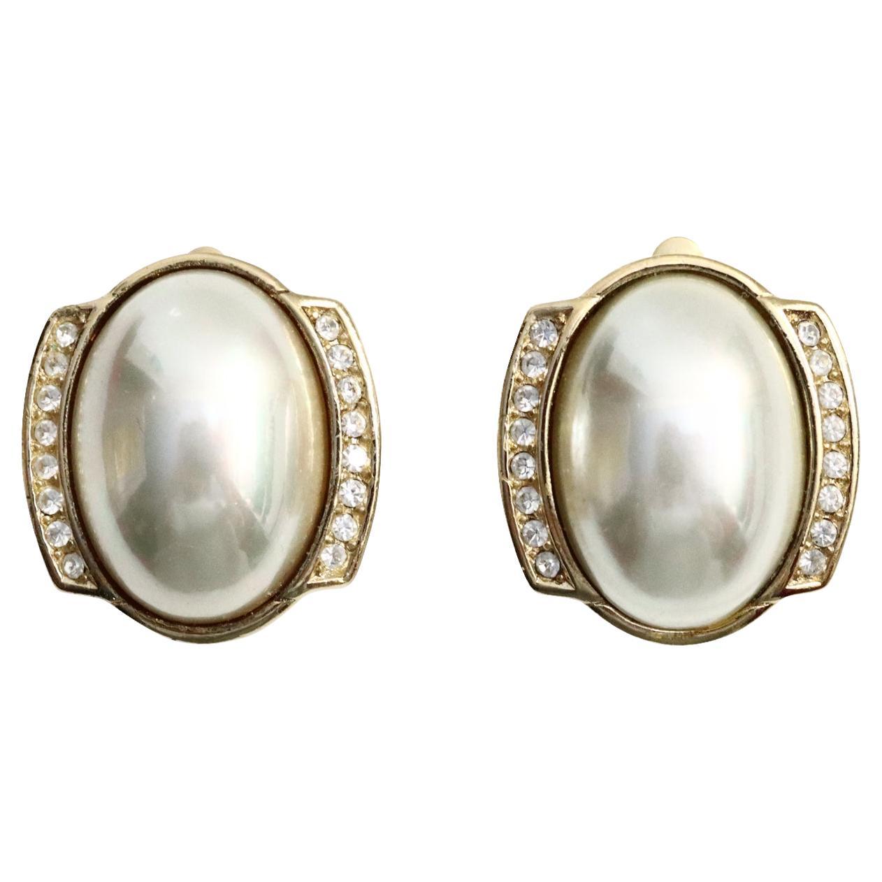 Vintage Christian Dior Gold Tone Faux Pearl Earrings, circa 1980s