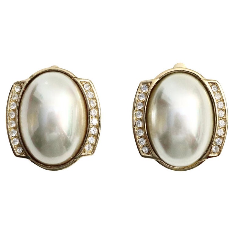 Vintage Christian Dior Gold Tone Faux Pearl Earrings, circa 1980s For Sale