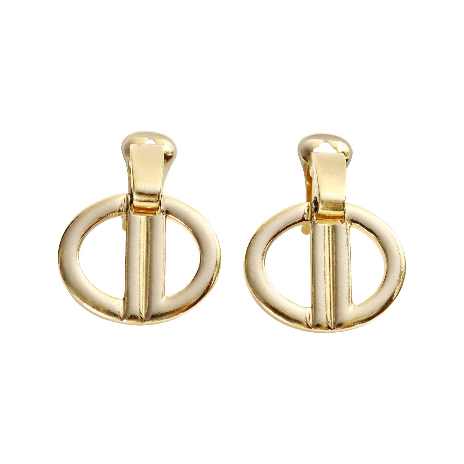 Women's or Men's Vintage Christian Dior Gold Tone Front Facing Hoops Circa 2000s For Sale