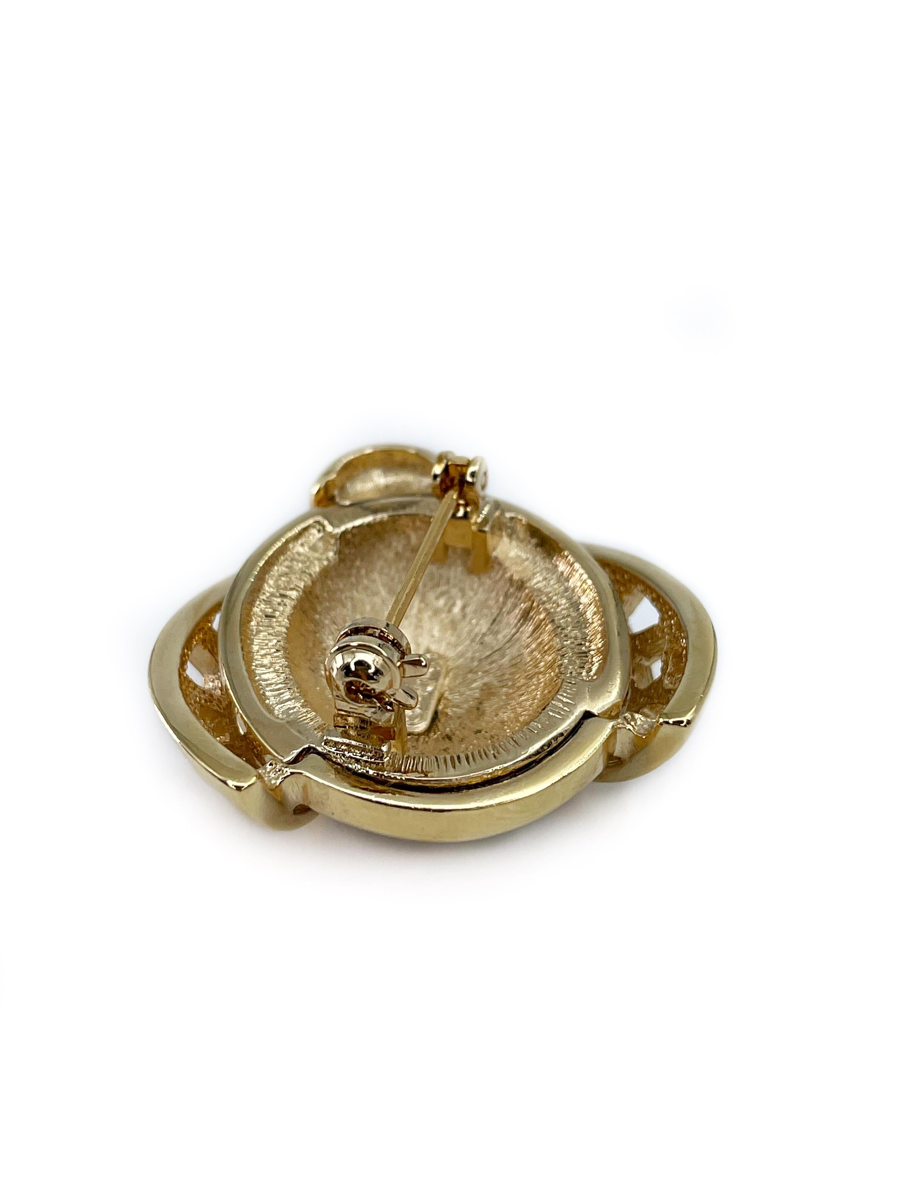 Round Cut Vintage Christian Dior Gold Tone Ladybug Rhinestone Pin Brooch