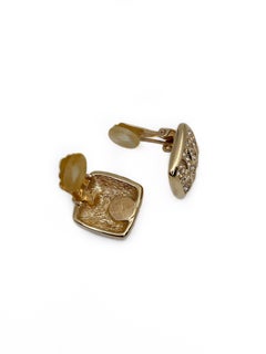 1990er Jahre Vintage Christian Dior Gelbgold Ton Strass Quadratische Clip-On-Ohrringe