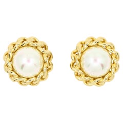 Vintage Christian Dior Gold Tone Round Dome Faux Pearl Earring