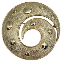 Vintage Christian Dior Gold Tone Round Spiral Pin Brooch