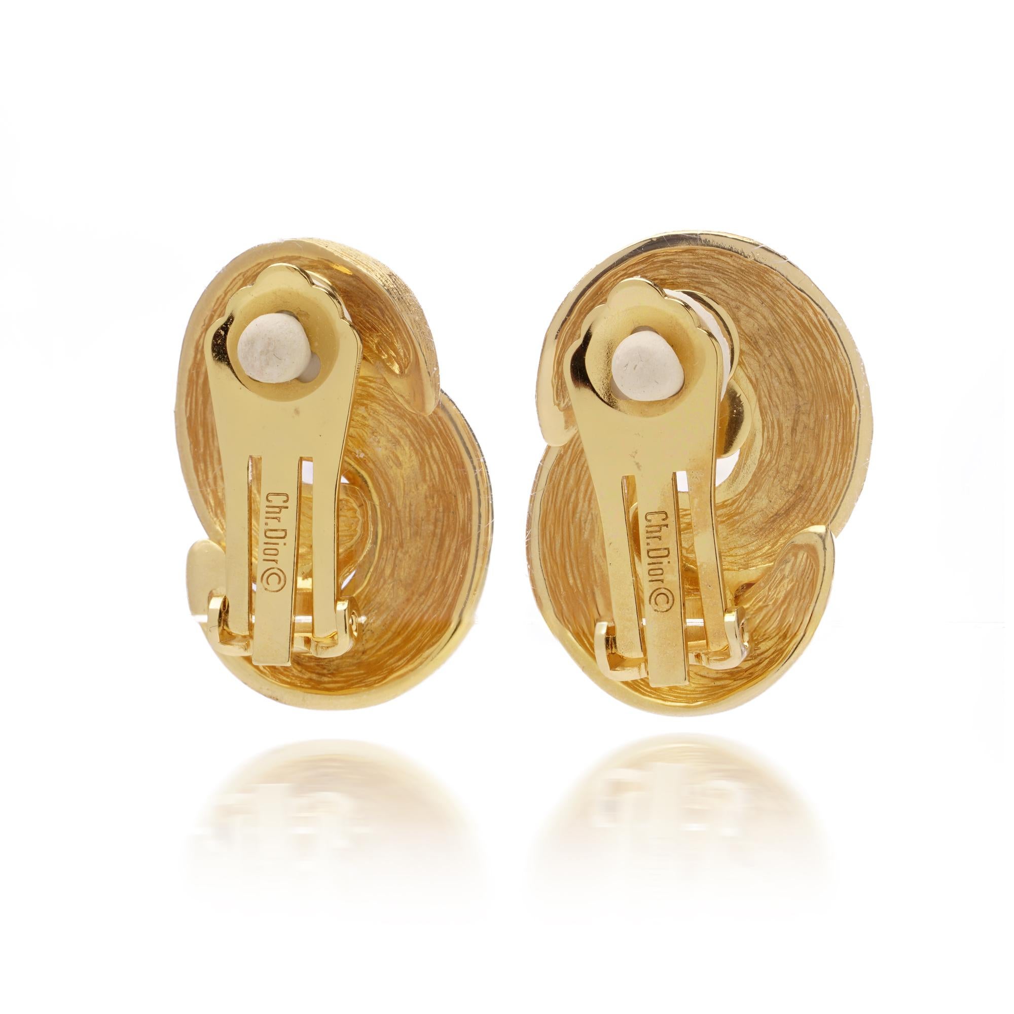 Vintage Christian Dior Gold-Tone Swirl Clip-On Earrings, Germany, 1980s In Excellent Condition For Sale In Braintree, GB