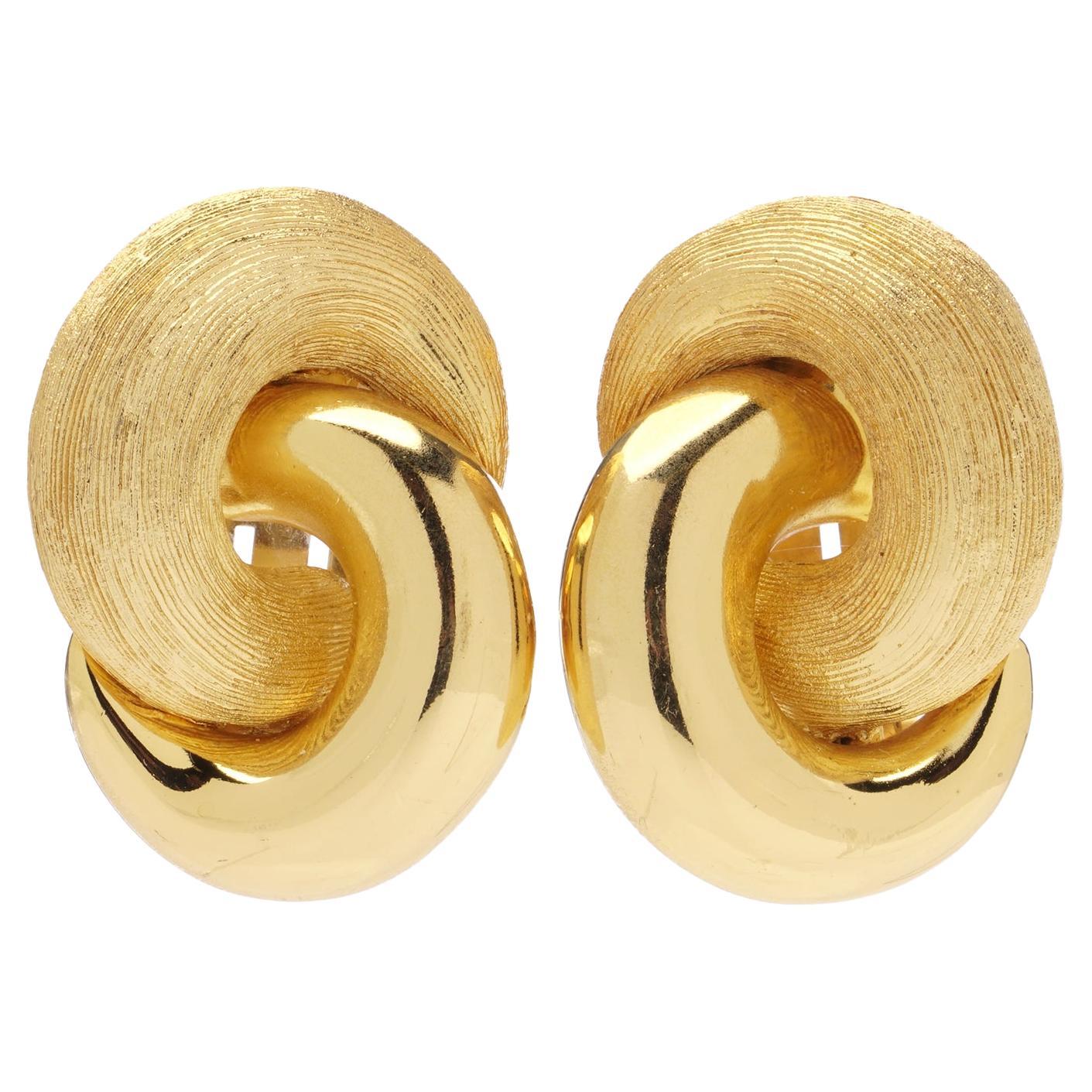 Vintage Christian Dior Gold-Tone Swirl Clip-On Earrings, Germany, 1980s For Sale