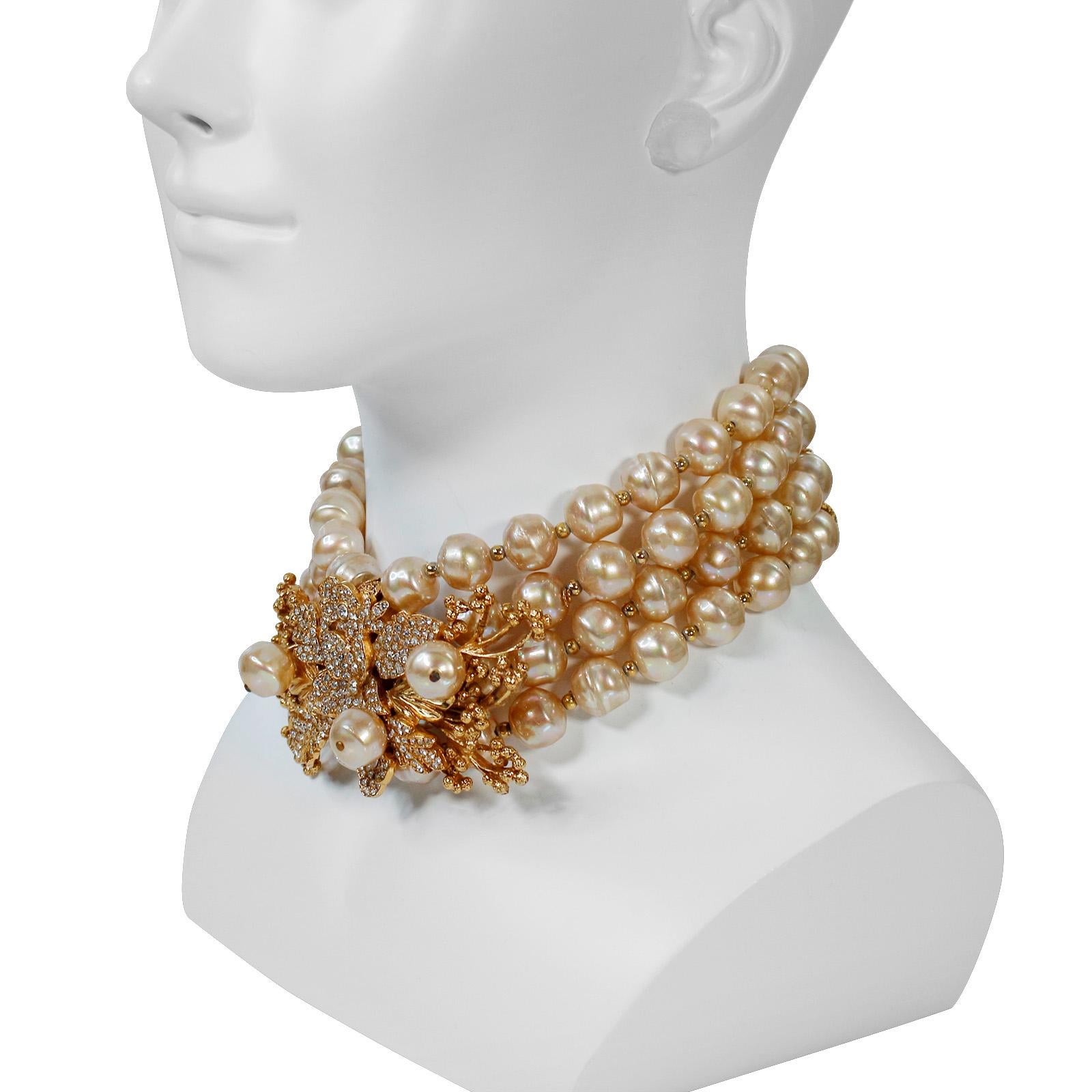 Artist Vintage Christian Dior  Couture Gold Tone and Pearl Necklace Circa 1980s For Sale