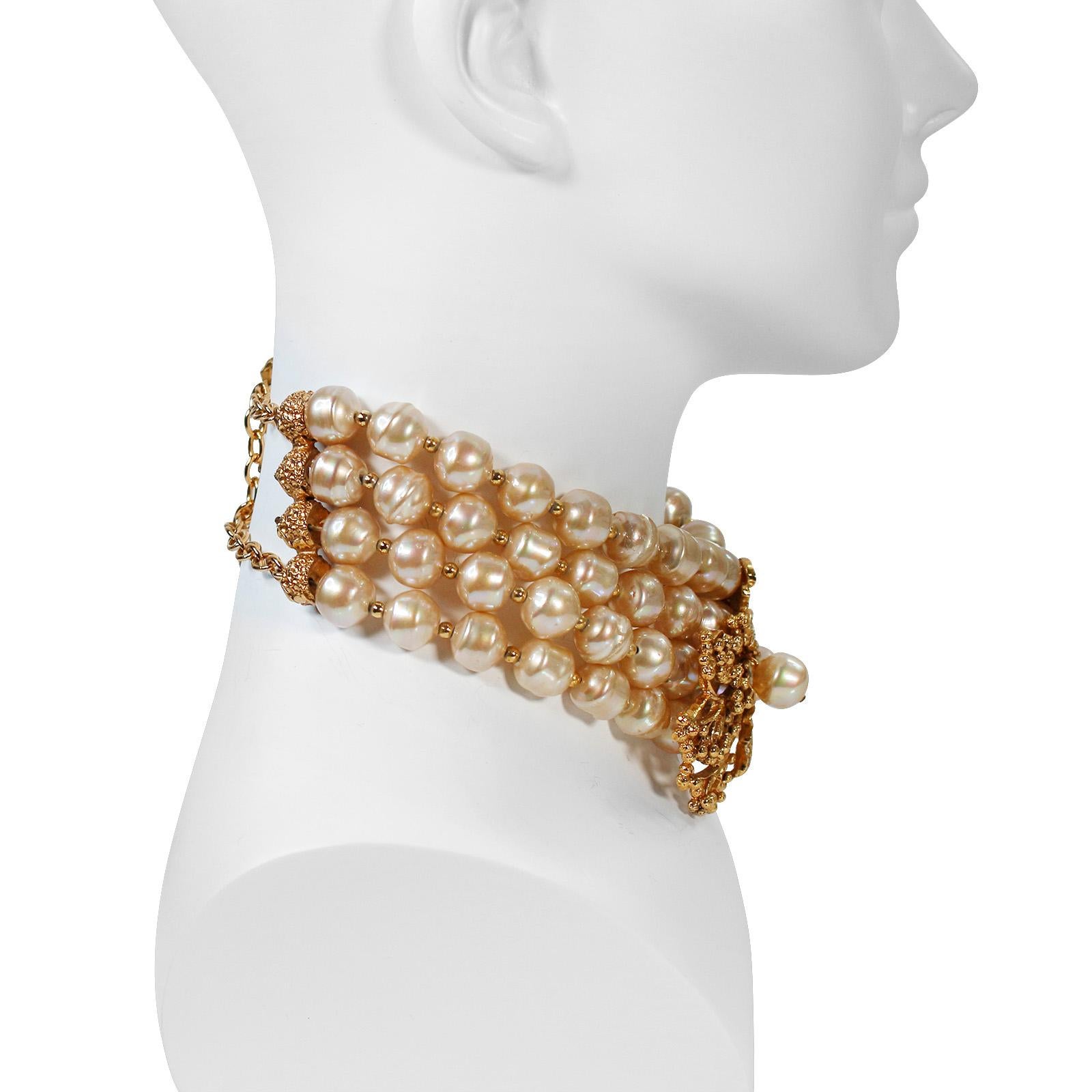 Women's Vintage Christian Dior  Couture Gold Tone and Pearl Necklace Circa 1980s For Sale