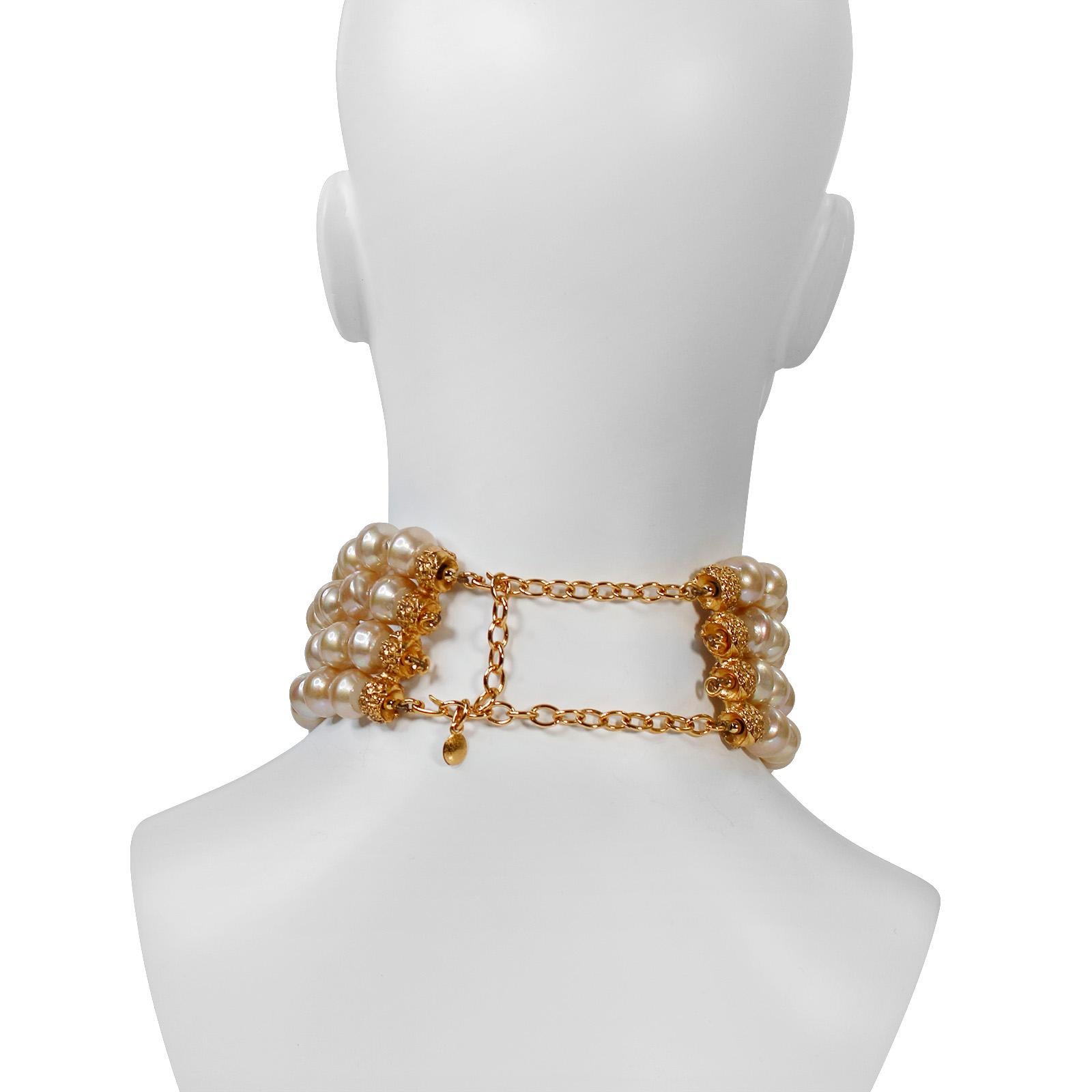 Vintage Christian Dior  Couture Gold Tone and Pearl Necklace Circa 1980s For Sale 1