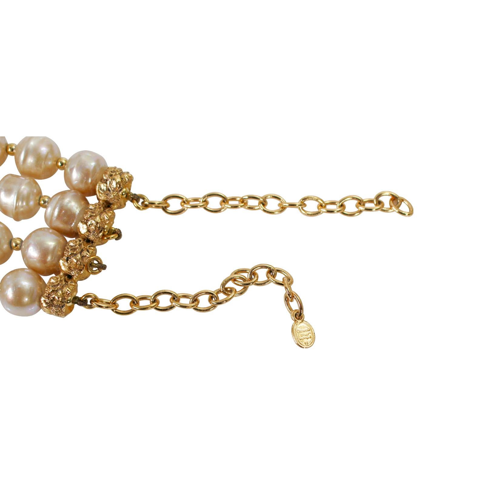 Vintage Christian Dior  Couture Gold Tone and Pearl Necklace Circa 1980s For Sale 2